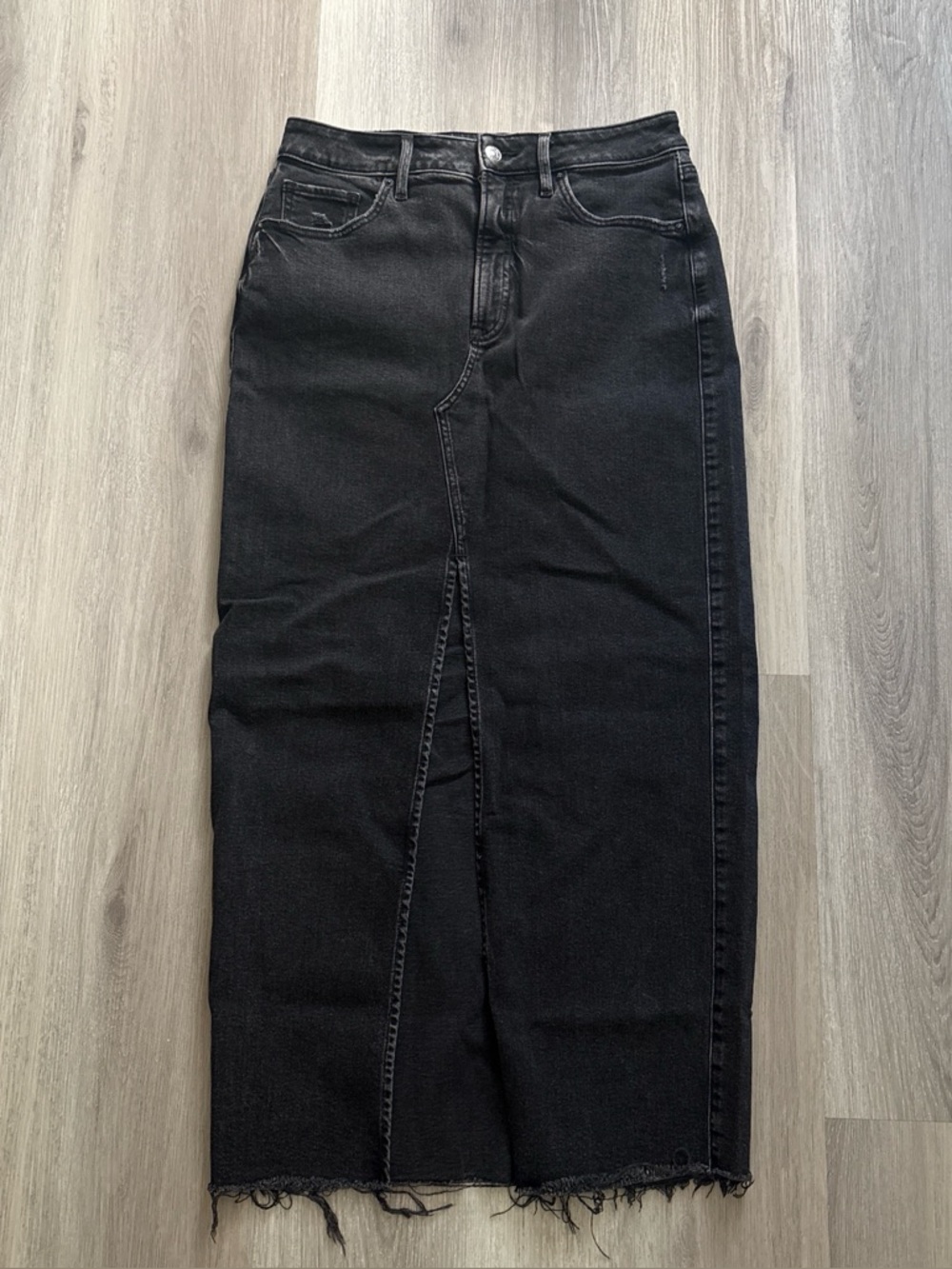 Express Black Straight-Leg Denim Maxi Skirt with Front Slit